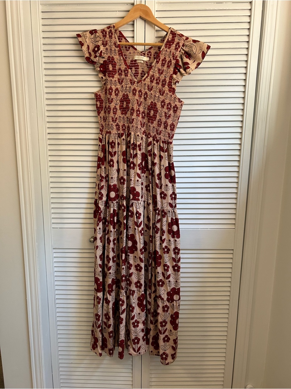 Christy Dawn maxi dress pink and red block print